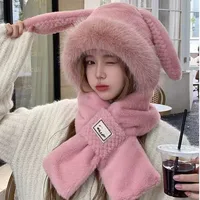 Long Bao Hat Autumn And Winter Women's Scarf Gloves -one Hooded Winter Scarf Cute Warm Plush Winter Three-piece Set sku image 2