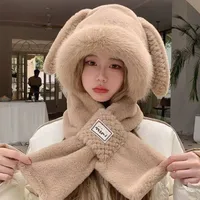 Long Bao Hat Autumn And Winter Women's Scarf Gloves -one Hooded Winter Scarf Cute Warm Plush Winter Three-piece Set sku image 3