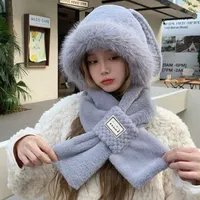Long Bao Hat Autumn And Winter Women's Scarf Gloves -one Hooded Winter Scarf Cute Warm Plush Winter Three-piece Set sku image 4