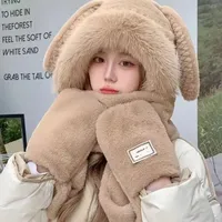 Long Bao Hat Autumn And Winter Women's Scarf Gloves -one Hooded Winter Scarf Cute Warm Plush Winter Three-piece Set sku image 7
