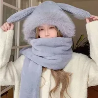 Long Bao Hat Autumn And Winter Women's Scarf Gloves -one Hooded Winter Scarf Cute Warm Plush Winter Three-piece Set sku image 8
