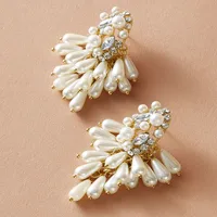 1 Pair Glam Streetwear Shiny Geometric Imitation Pearl Rhinestone Drop Earrings sku image 1