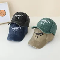Children's Hat Spring And Autumn Fashion Embroidered Washed Peaked Cap Korean New Retro Cartoon Dinosaur Baseball Cap main image 2