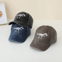 Children's Hat Spring And Autumn Fashion Embroidered Washed Peaked Cap Korean New Retro Cartoon Dinosaur Baseball Cap main image 3