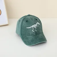 Children's Hat Spring And Autumn Fashion Embroidered Washed Peaked Cap Korean New Retro Cartoon Dinosaur Baseball Cap sku image 2
