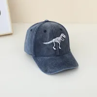Children's Hat Spring And Autumn Fashion Embroidered Washed Peaked Cap Korean New Retro Cartoon Dinosaur Baseball Cap sku image 3