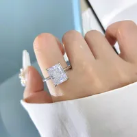 White Gold Plated 925 Sterling Silver Zircon Rectangle Rings main image 3