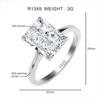 White Gold Plated 925 Sterling Silver Zircon Rectangle Rings main image 2