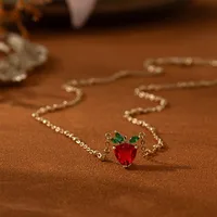 Copper Gold Plated Inlay Strawberry Zircon Pendant Necklace main image 2