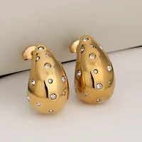 1 Pair Luxurious Vacation Commute Water Droplets 304 Stainless Steel Rhinestones 18K Gold Plated Ear Studs main image 2