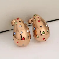 1 Pair Luxurious Vacation Commute Water Droplets 304 Stainless Steel Rhinestones 18K Gold Plated Ear Studs main image 6