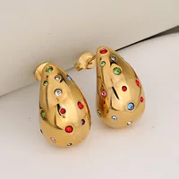1 Pair Luxurious Vacation Commute Water Droplets 304 Stainless Steel Rhinestones 18K Gold Plated Ear Studs main image 5