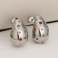 1 Pair Luxurious Vacation Commute Water Droplets 304 Stainless Steel Rhinestones 18K Gold Plated Ear Studs main image 7
