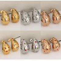 1 Pair Luxurious Vacation Commute Water Droplets 304 Stainless Steel Rhinestones 18K Gold Plated Ear Studs main image 1