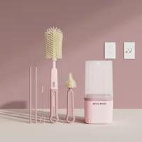 Straight Handle Silicone Bottle Brush Multifunctional Portable Pacifier Brush Baby Washing Bottle Water Cup Container Cleaning Cup Brush Suit sku image 3