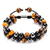 Europe And The United States  Hot Sale Natural Tiger Eye Agate Stone Bracelet Men's Woven Adjustable Black Magnet Hematite Bracelet main image 1