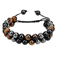 Europe And The United States  Hot Sale Natural Tiger Eye Agate Stone Bracelet Men's Woven Adjustable Black Magnet Hematite Bracelet main image 4