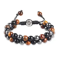 Europe And The United States  Hot Sale Natural Tiger Eye Agate Stone Bracelet Men's Woven Adjustable Black Magnet Hematite Bracelet sku image 13