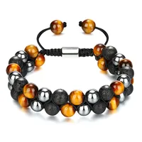 Europe And The United States  Hot Sale Natural Tiger Eye Agate Stone Bracelet Men's Woven Adjustable Black Magnet Hematite Bracelet sku image 8