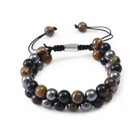 Europe And The United States  Hot Sale Natural Tiger Eye Agate Stone Bracelet Men's Woven Adjustable Black Magnet Hematite Bracelet sku image 12