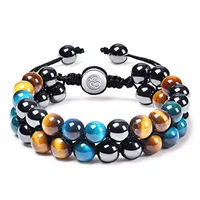 Europe And The United States  Hot Sale Natural Tiger Eye Agate Stone Bracelet Men's Woven Adjustable Black Magnet Hematite Bracelet sku image 14