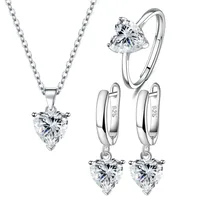 New Love Suit Earrings Female Personality Creative Zircon Heart-shaped Pendant Chain Three Pieces Suit sku image 17