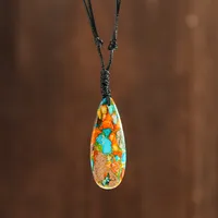 Retro Simple Style Geometric Semi-precious Stone Polyester Wholesale Pendant Necklace main image 4
