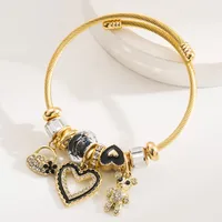 Casual Elegant Classic Style Cross Heart Shape Gold Plated Rhinestones 304 Stainless Steel Alloy Wholesale Bangle main image 5