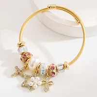 Casual Elegant Classic Style Cross Heart Shape Gold Plated Rhinestones 304 Stainless Steel Alloy Wholesale Bangle main image 3