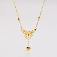Wholesale Jewelry Queen Bridal Shiny Heart Shape Bow Knot 304 Stainless Steel Pendant Necklace main image 1