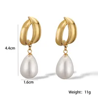 1 Pair Retro Geometric Plating Inlay 304 Stainless Steel Pearl 18K Gold Plated Drop Earrings main image 2