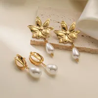 1 Pair Retro Geometric Plating Inlay 304 Stainless Steel Pearl 18K Gold Plated Drop Earrings main image 1