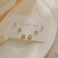 1 Set Simple Style Commute Geometric Inlay Copper Zircon 18K Gold Plated Ear Studs main image 3