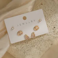 1 Set Simple Style Commute Geometric Inlay Copper Zircon 18K Gold Plated Ear Studs main image 4