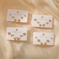 1 Set Simple Style Commute Geometric Inlay Copper Zircon 18K Gold Plated Ear Studs main image 1