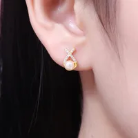 1 Pair 925 Sterling Silver Pearl Geometric Ear Studs main image 1