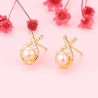 1 Pair 925 Sterling Silver Pearl Geometric Ear Studs sku image 4