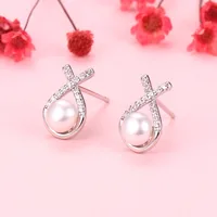 1 Pair 925 Sterling Silver Pearl Geometric Ear Studs main image 4