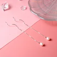 1 Pair 925 Sterling Silver Pearl Geometric Ear Line sku image 2