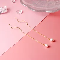 1 Pair 925 Sterling Silver Pearl Geometric Ear Line sku image 1