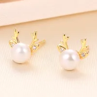 1 Pair 925 Sterling Silver Pearl Antlers Ear Studs main image 1