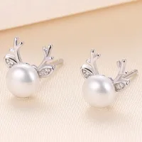 1 Pair 925 Sterling Silver Pearl Antlers Ear Studs main image 2