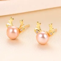 1 Pair 925 Sterling Silver Pearl Antlers Ear Studs main image 4