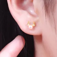 1 Pair 925 Sterling Silver Pearl Antlers Ear Studs main image 5