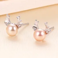 1 Pair 925 Sterling Silver Pearl Antlers Ear Studs sku image 2