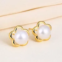 1 Pair 925 Sterling Silver Pearl Flower Ear Studs main image 2