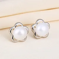 1 Pair 925 Sterling Silver Pearl Flower Ear Studs main image 4