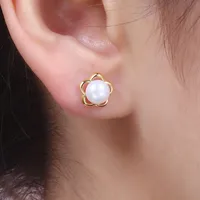 1 Pair 925 Sterling Silver Pearl Flower Ear Studs main image 5