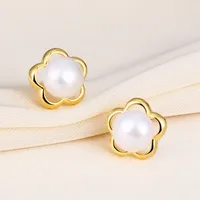 1 Pair 925 Sterling Silver Pearl Flower Ear Studs sku image 2