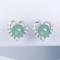 1 Pair 925 Sterling Silver Gem Heart Shape Ear Studs main image 1